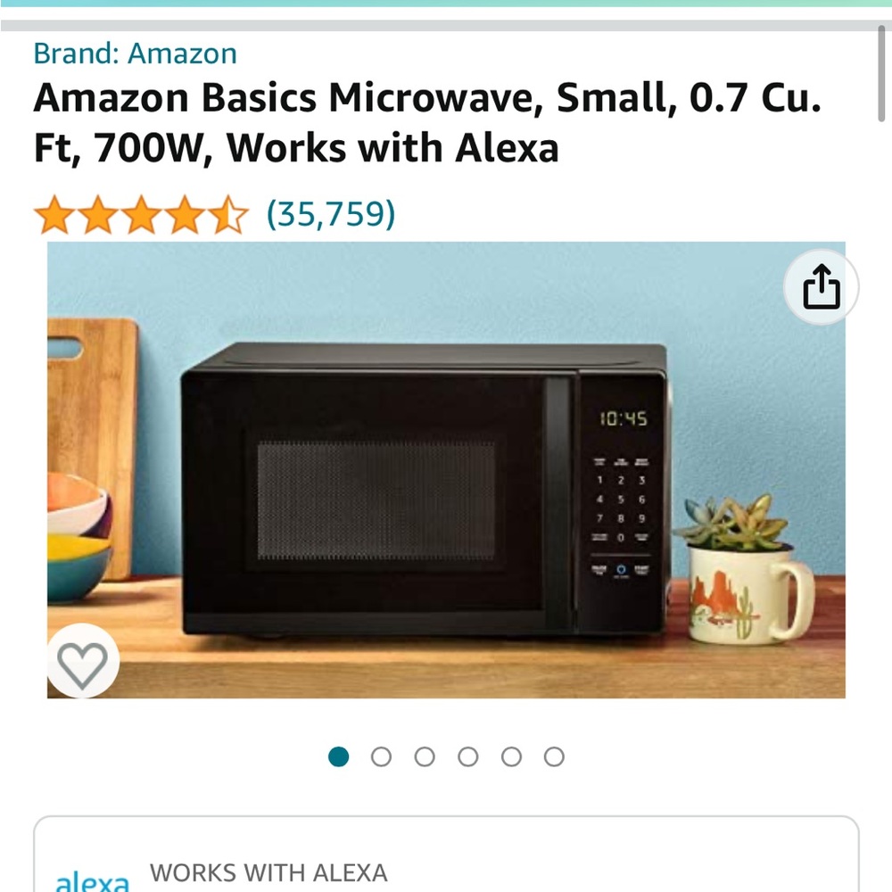 Amazon small microwave. Works with Alexa.